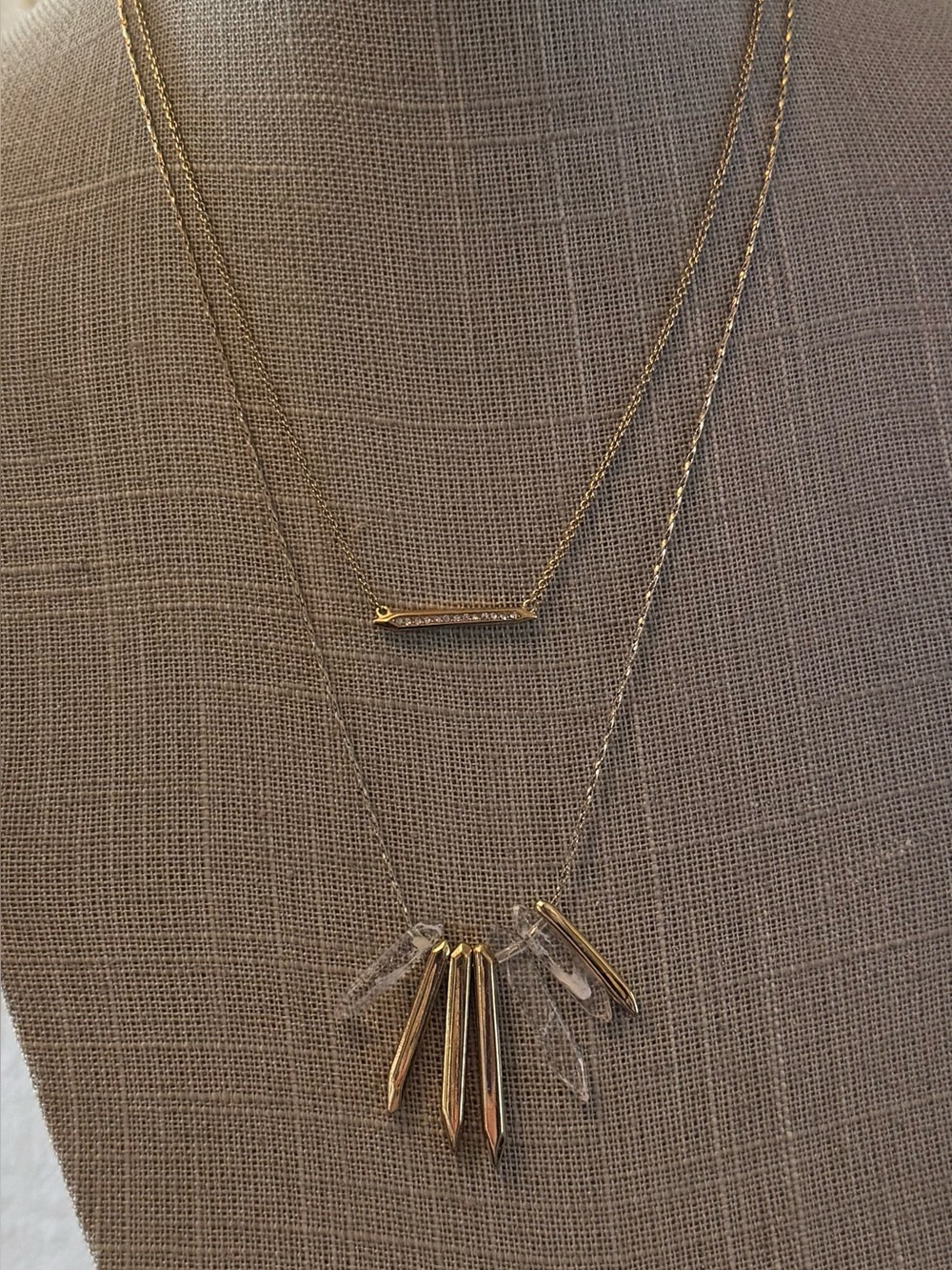 Delicate Gold Layered Bar Necklace by Stella and Dot with Crystal Accents